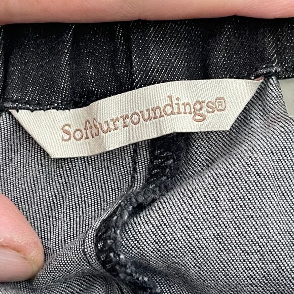 Soft Surroundings Black Denim Pull On Rhinestone Trim Pants Style #27446 Sz S - Picture 3 of 8